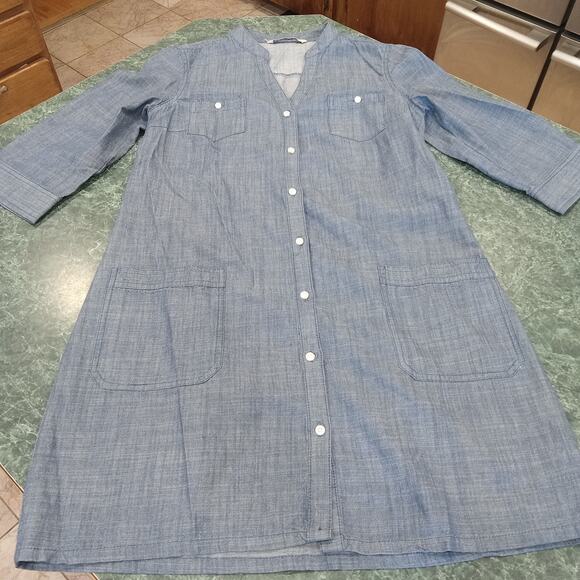 Old Navy Shirt Dress Chambray 100% Cotton Roll Tab sz M Pockets Western Coastal - Picture 1 of 15
